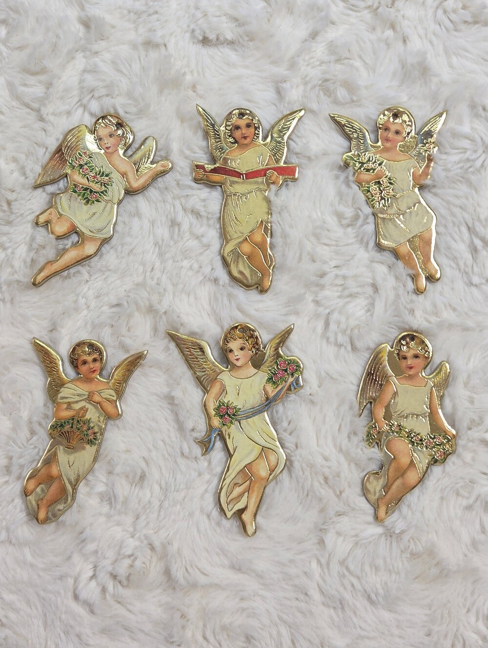 Merrimack - Vintage Die Cut Gold Foil Double Sided Angel Ornaments Set Of 6